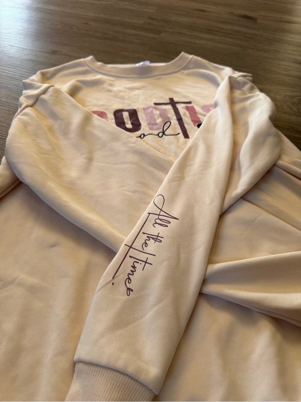 Light Blush Graphic Crewneck Sweatshirt with Sleeve Script